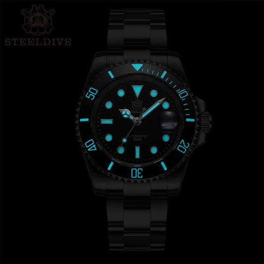 STEELDIVE SD1953 Black Dial Green Ceramic Bezel NH35 Automatic Watch 300M Waterproof Sapphire Glass Men Dive Watches Good Vibrations