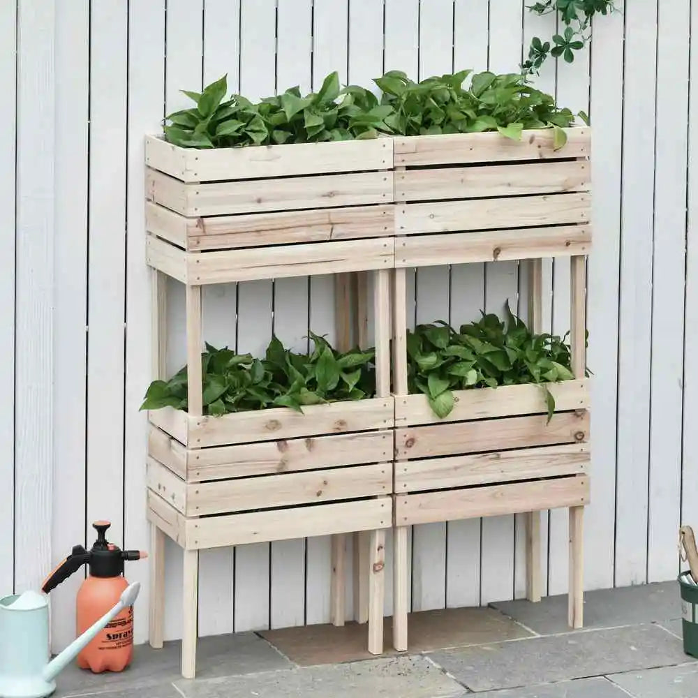 4PCS Raised Garden Bed, Wooden Elevated Planter Box Kit with Bed Liner, DIY Shape, for Flowers Good Vibrations
