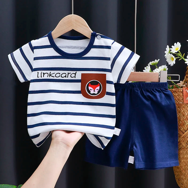 Kids Clothes Set Baby Boy/Girl T-Shirt + Shorts Summer Clothing Cotton Cartoon Casual Boys Tracksuit Children Baby Clothes Set Good Vibrations