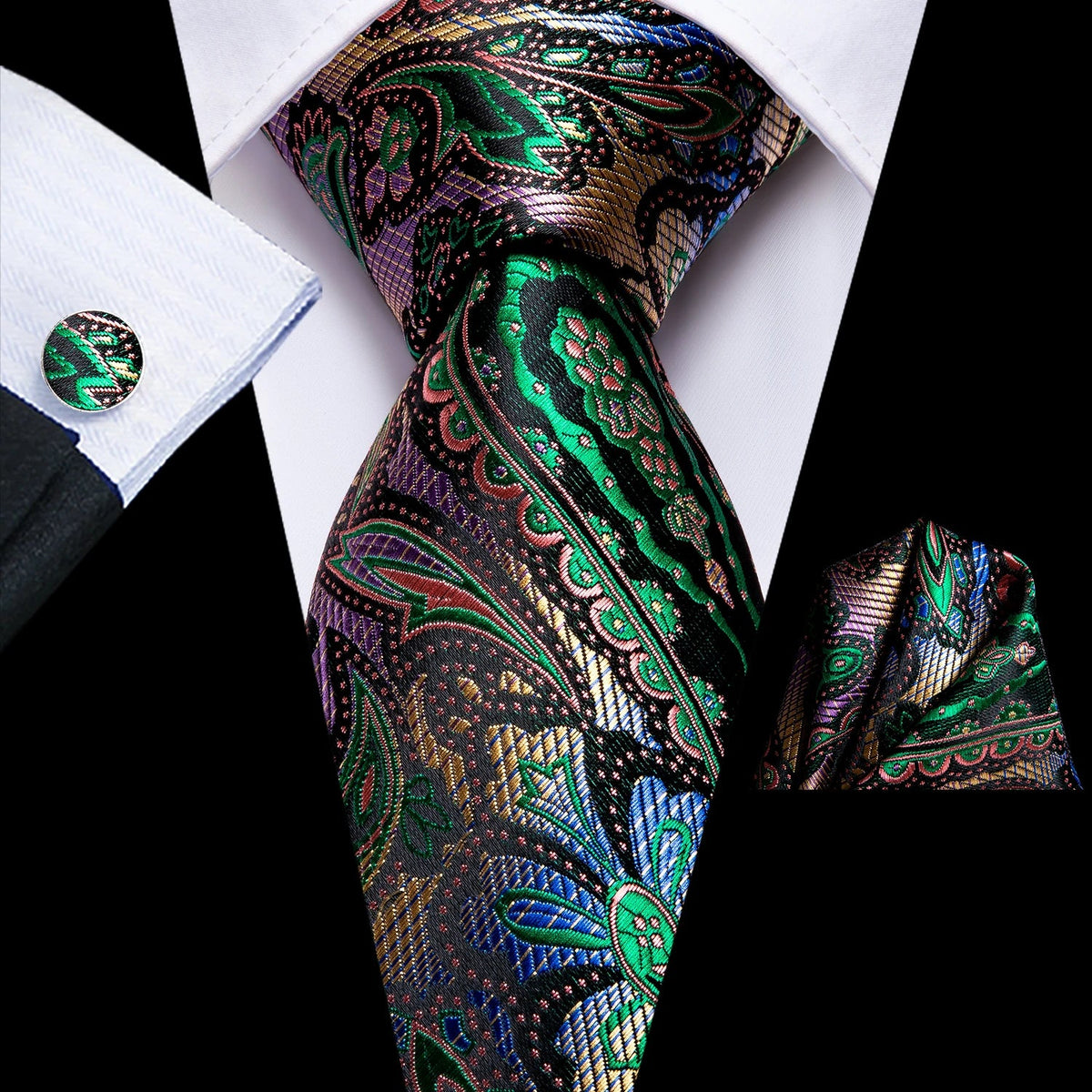 Jacquard Peacock Blue Novelty Design Wedding Tie For Men Hanky Cufflinks Gift Mens Necktie Set Business Party Dropshipping Good Vibrations