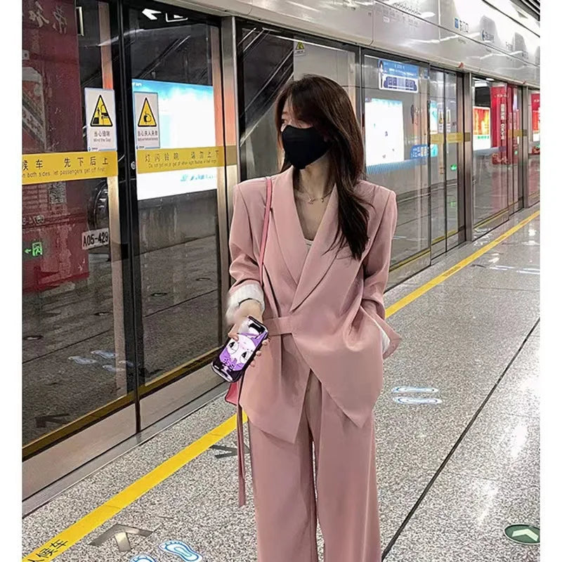 Wholesale Casual Formal Office Blazer Femme Temperament Wide Leg Pants Sexy Business Blazer Women Set Good Vibrations