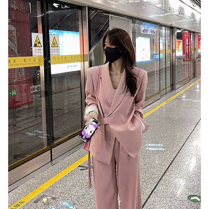 Wholesale Casual Formal Office Blazer Femme Temperament Wide Leg Pants Sexy Business Blazer Women Set Good Vibrations