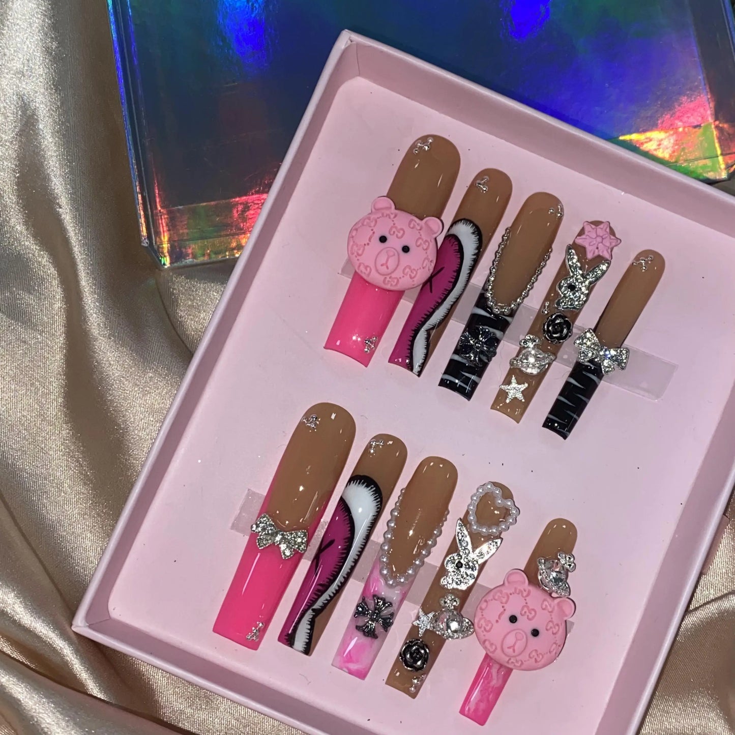 High Quality Multiply Designs 3D Handmade Customize Salon Press on Nails Acrylic Materials Set Good Vibrations