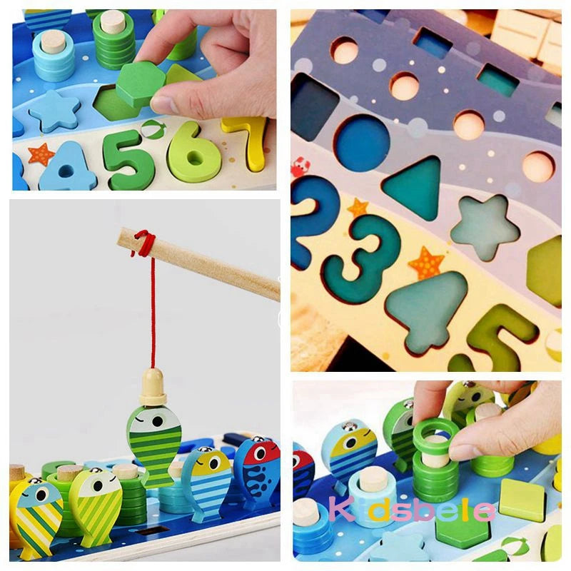 Kids Montessori Math Toys For Toddlers Educational Wooden Puzzle Fishing Toys Count Number Shape Matching Sorter Games Board Toy Good Vibrations