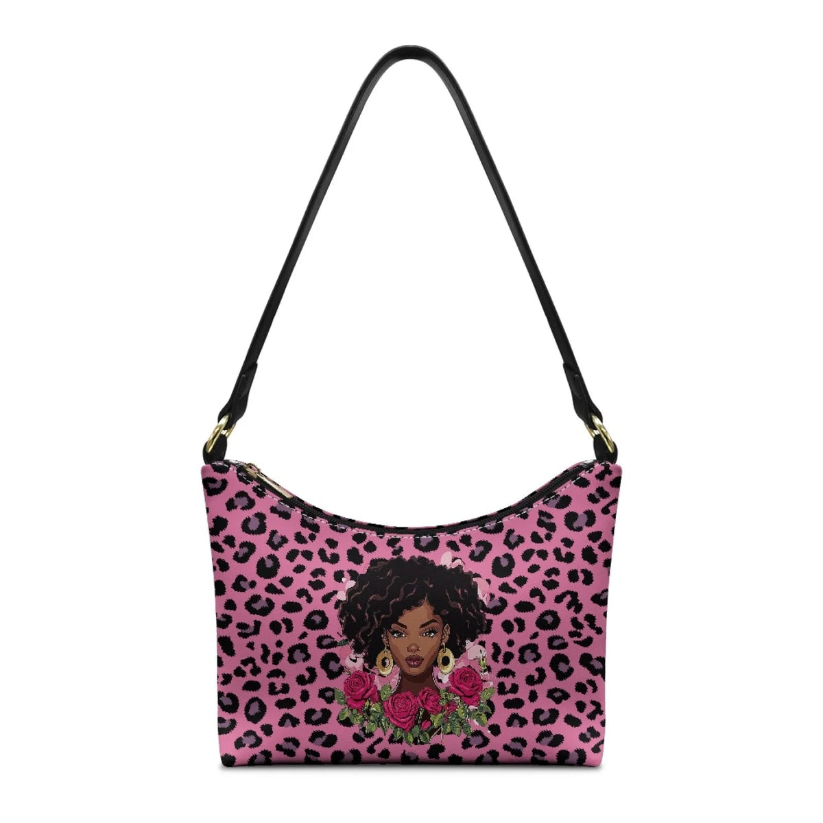 Nice Purple Flowers Birds Print Women's Single Shoulder Bag Fashionable Underarm Design Zip Portable All-Match Mother's Day Gift Good Vibrations