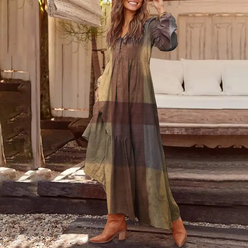 Elegant Women Maxi Shirt Dress ZANZEA Losse Long Sleeve Vestidos Autumn Vintage Ladies Plaid Dress Fashion Robe Good Vibrations