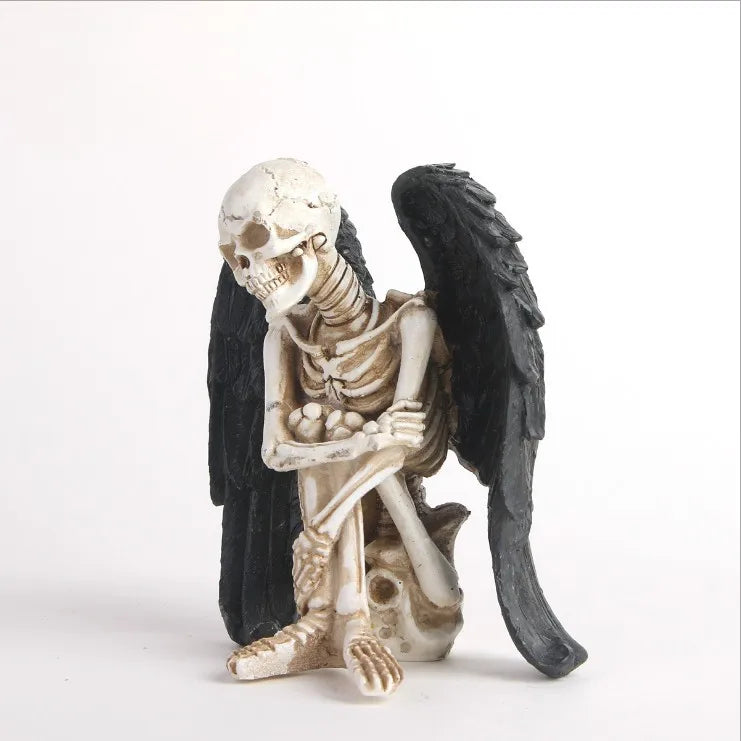 Resin 3D Skeleton Model Skull with Dark Wing Figurine for Halloween Decor Good Vibrations