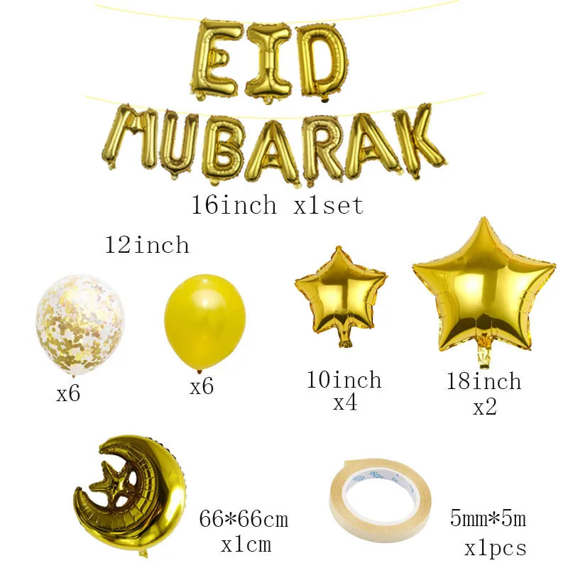 Eid Mubarak Balloons 2024 Ramadan Decorations for Home Moon Star Foil Balloon Muslim Aid Moubarak Kareem Festival Party Supplies Good Vibrations