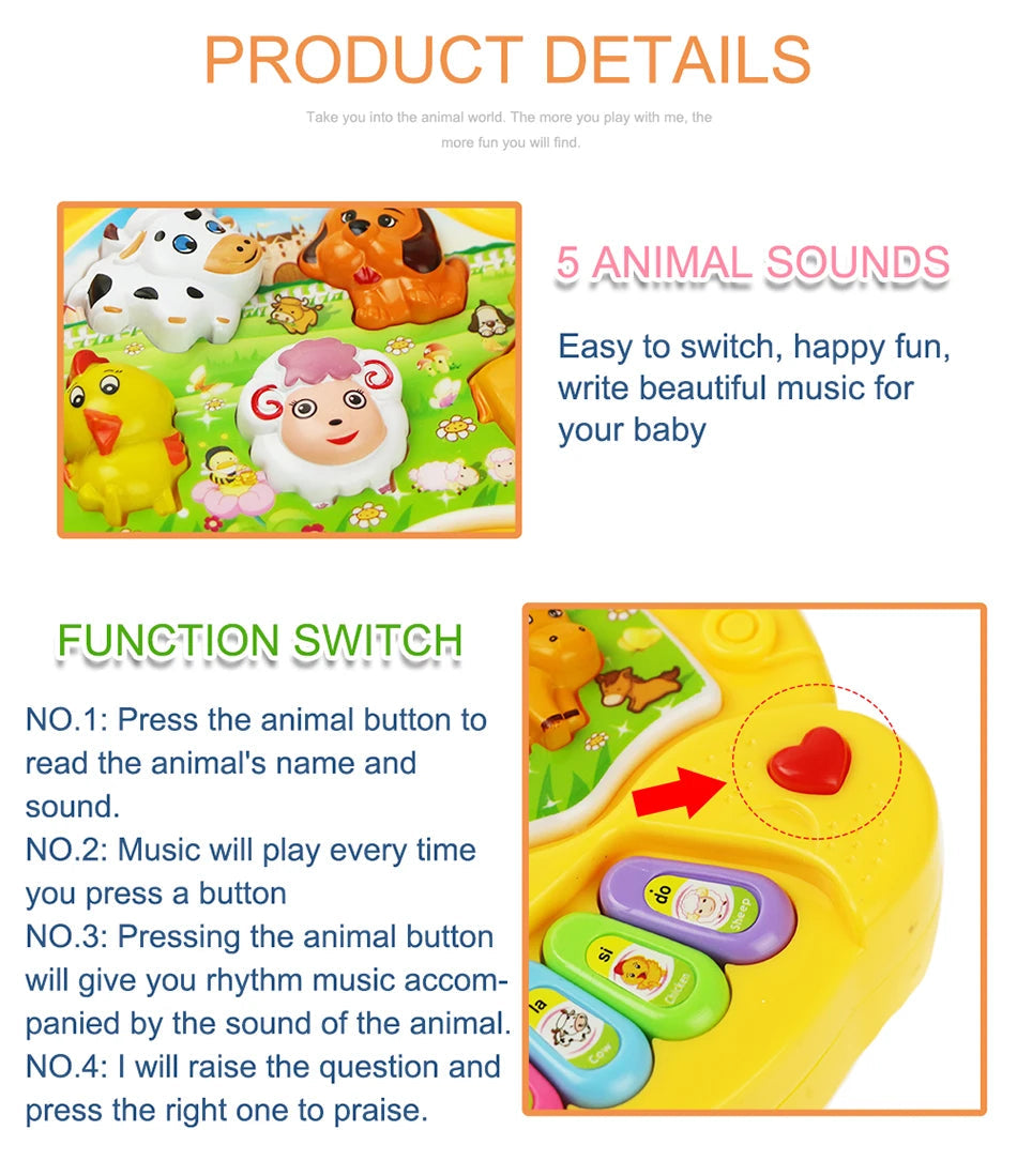 Baby Musical Toy with Animal Sound Kids Piano Keyboard Electric Flashing Music Instrument Early Educational Toys for Children Good Vibrations