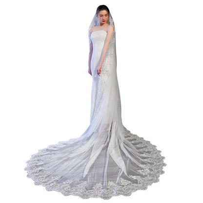High Quality Latest Long Tulle Wedding Bridal Veil Lace Lady Wedding Veil Good Vibrations