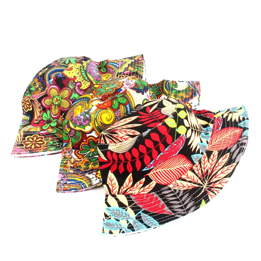 22 Colors Printed Bucket Hat Unisex Ins Trend Flat Top Outdoor Fisherman Hats Men Sunshade Caps Summer Travel Sun Cap Wholesale Good Vibrations