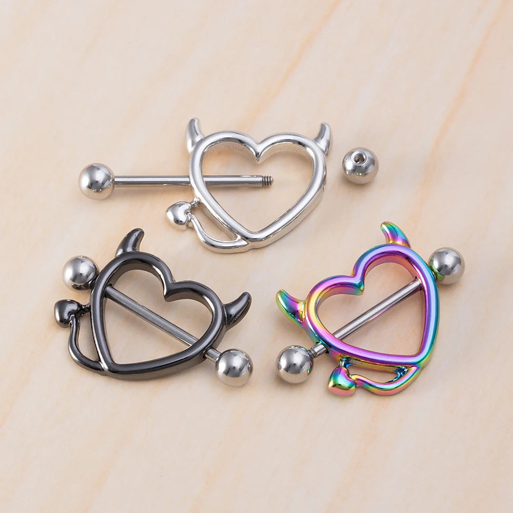 1 Pair 14G Stainless steel Breast Piercing Jewelry Heart Nipple Piercing Bar Nipple Rings Shield Cover Barbell Sexy Piercings Good Vibrations