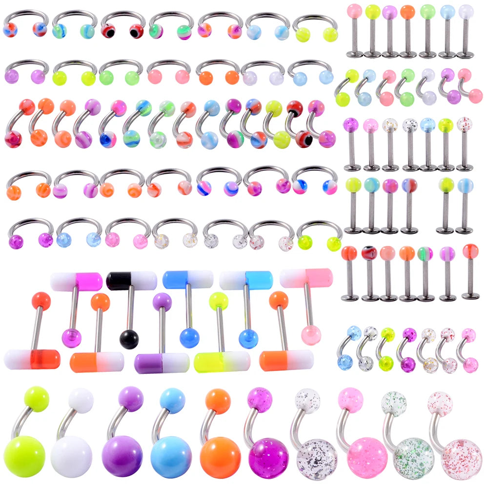 Surgical Steel Bar Tongue Rings Acrylic Glow in the dark ball Tongue Barbell Luminous Acrylic Ball Belly button Ring Piercing Good Vibrations