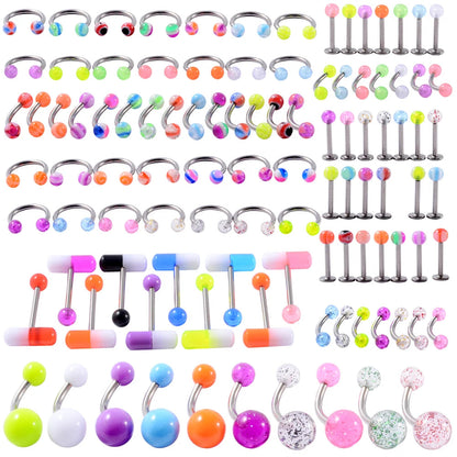 Surgical Steel Bar Tongue Rings Acrylic Glow in the dark ball Tongue Barbell Luminous Acrylic Ball Belly button Ring Piercing Good Vibrations