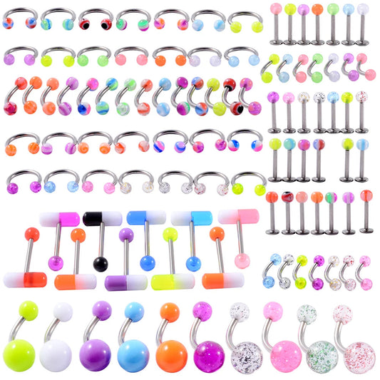 Surgical Steel Bar Tongue Rings Acrylic Glow in the dark ball Tongue Barbell Luminous Acrylic Ball Belly button Ring Piercing Good Vibrations