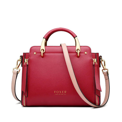 FOXER Women Split Leather Shoulder Bag Elegant Handbag Smal Tote Female Large Capacity Lady Crossbody Bag Stylish Messenger Bags Good Vibrations