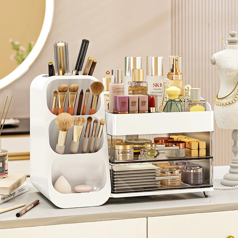 Large Capacity Household Storage Box for Cosmetics Makeup Brush Lipstick Eye Shadow Powder Puff Holder Shelf Dresser Table Top Good Vibrations