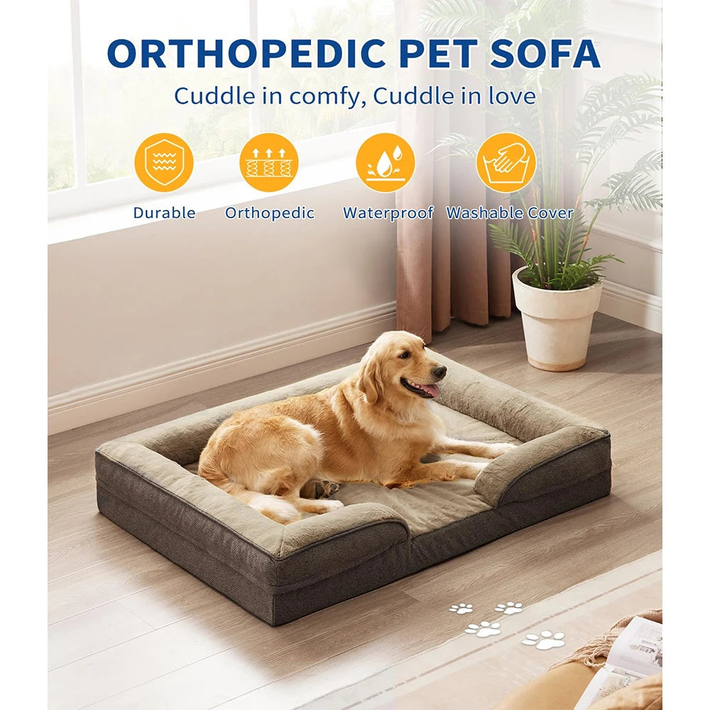 Orthopedic Pet Cushions Bed Large Dog Washable Removable Cover with Egg-Crate Foam & Waterproof Lining for Cats Good Vibrations