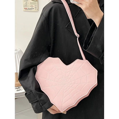Unique Style Heart Shape PU Leather Backpack for Girls Personality Spider Web Shoulder Bag Purse Backpack Good Vibrations
