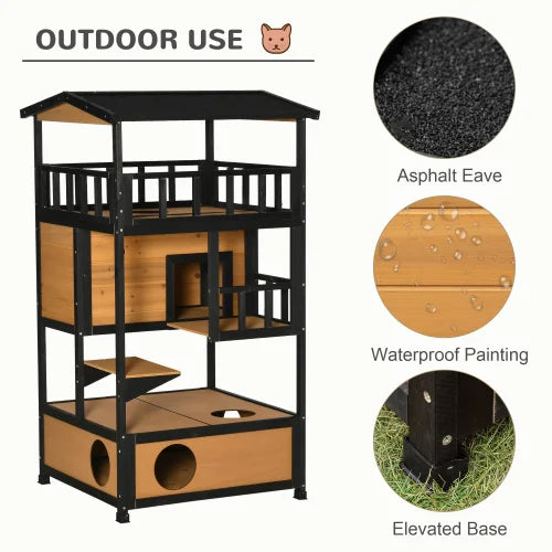 FCJ Outdoor Wooden Playhouse for Cats Wild Cat Shelter Kitten Tree Good Vibrations