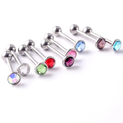 1PC Anti-Allergy Surgical Steel Tongue Rings Women Flat Zircon Piercing Tongue Barbells Piercing Body Jewelry 14g Good Vibrations