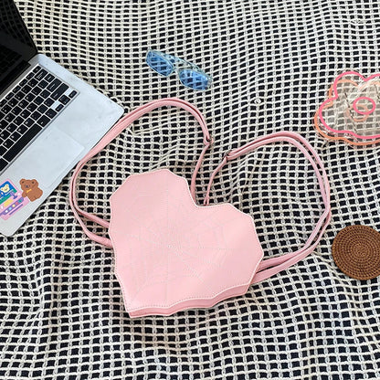 Unique Style Heart Shape PU Leather Backpack for Girls Personality Spider Web Shoulder Bag Purse Backpack Good Vibrations