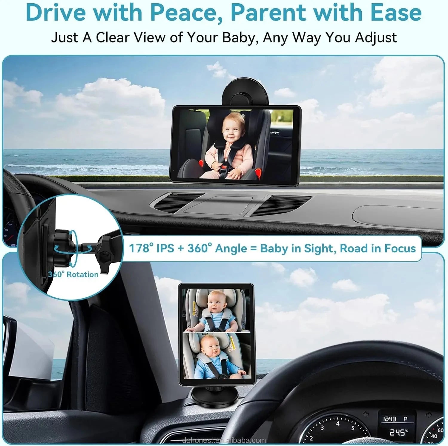 Dual Baby Car Camera with 7" IPS Display - HD 1080P, Night Vision, Split Screen, USB Powered Good Vibrations
