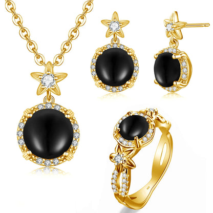 Szjinao Boho Flower Engrave Ring Earrings Pendant Garnet Diamond Silver 925 Gold Plated Dubai Jewelry Sets Jewellery Good Vibrations