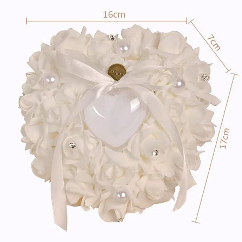 1Pcs Heart-shape Rose Flowers Ring Box Romantic Wedding Jewelry Case Ring Bearer Pillow Cushion Holder Valentine's Day Gift Good Vibrations