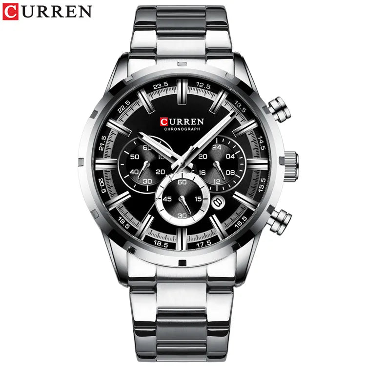 Curren Men's Watch Blue Dial Stainless Steel Band Date Mens Business Male Watches Waterproof Luxuries Men Wrist Watches for Men Good Vibrations