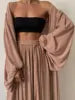 Lazy Style Women Set Solid Shirt Wipe Chest Wide Leg Pants Elegant Women Pants Set Woman Clothes Outfits Good Vibrations