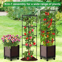 Raised Garden Bed Planter Box with Trellis,Self-Watering Tomato Cage Planters for Garden Climbing Plants Vegetable Vine Flower Good Vibrations