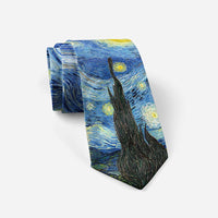 3D Printed 8cm Wide Men's Tie Van Gogh Oil Painting Starry Moon Night Fun Tie Casual Party Wedding Suit  Dress Neck Tie For Men Good Vibrations