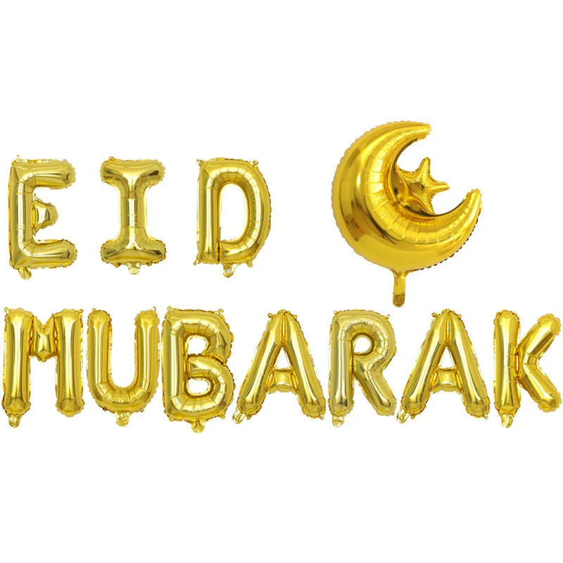 Eid Mubarak Balloons 2024 Ramadan Decorations for Home Moon Star Foil Balloon Muslim Aid Moubarak Kareem Festival Party Supplies Good Vibrations