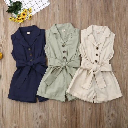 Fashion Kids Baby Girls Clothes Sleeveless Bow-tie Waist Playsuits Outfits Summer Sunsuit Overall Children Clothing Good Vibrations