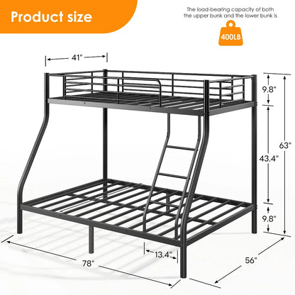 Duty Metal Bunk Bed Twin Over Full -Black Space-Saving Bed Frame for Adults & Teens, Sturdy Steel Construction with Safety Rails Good Vibrations