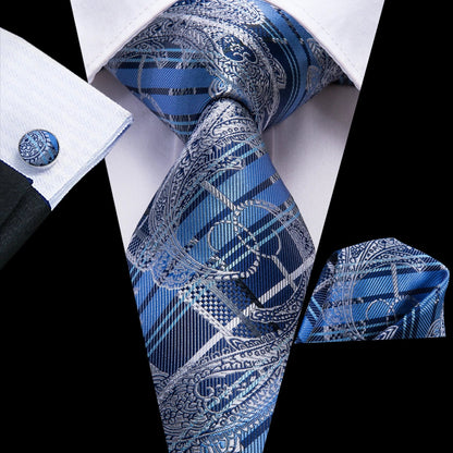 Jacquard Peacock Blue Novelty Design Wedding Tie For Men Hanky Cufflinks Gift Mens Necktie Set Business Party Dropshipping Good Vibrations