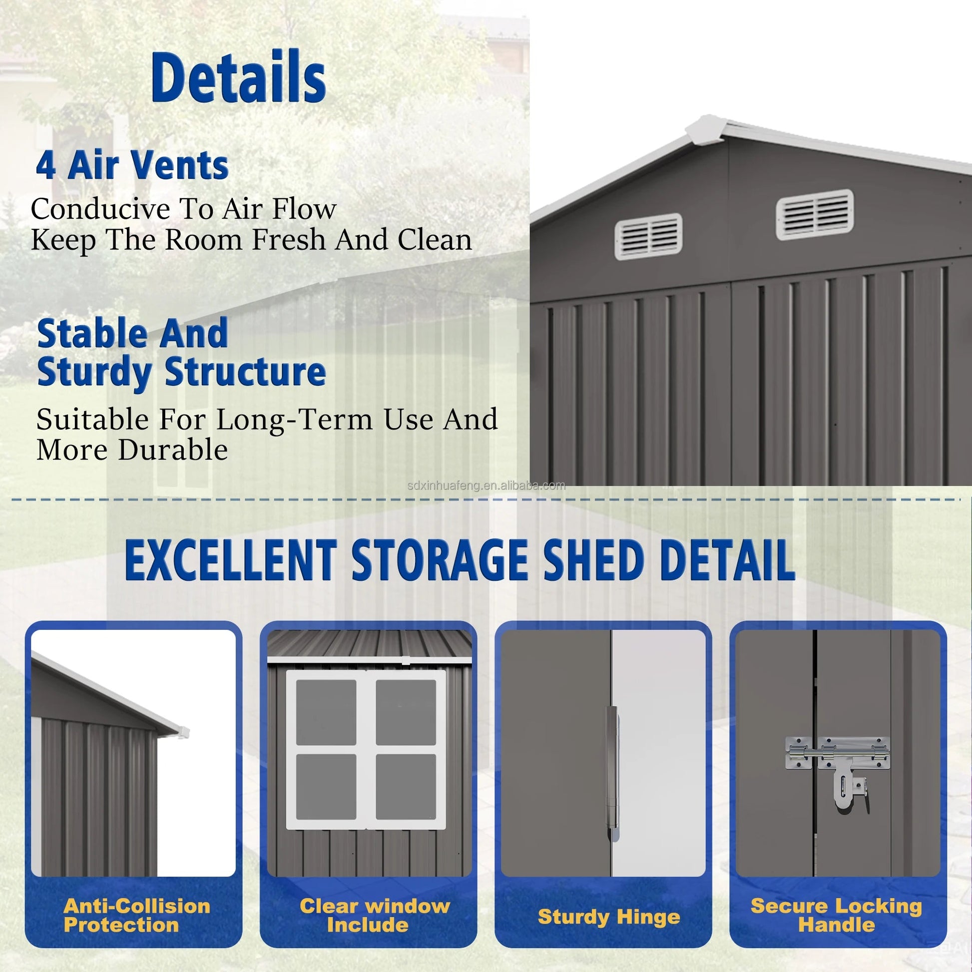 10X8FT Free Shipping Outdoor Metal Storage Shed Durable Garden Shed with Updated Frame Structure for Backyard Patio Tool Storage Good Vibrations