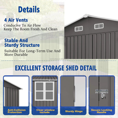 10X8FT Free Shipping Outdoor Metal Storage Shed Durable Garden Shed with Updated Frame Structure for Backyard Patio Tool Storage Good Vibrations