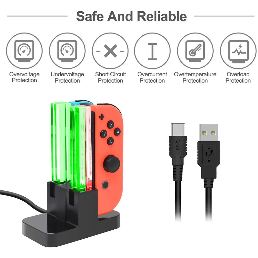 Nintend Switch 4 Controller Charger LED Indicator Charging Dock Station for Nitendo Switch Nintendoswitch NS Joy-con Accessories Good Vibrations