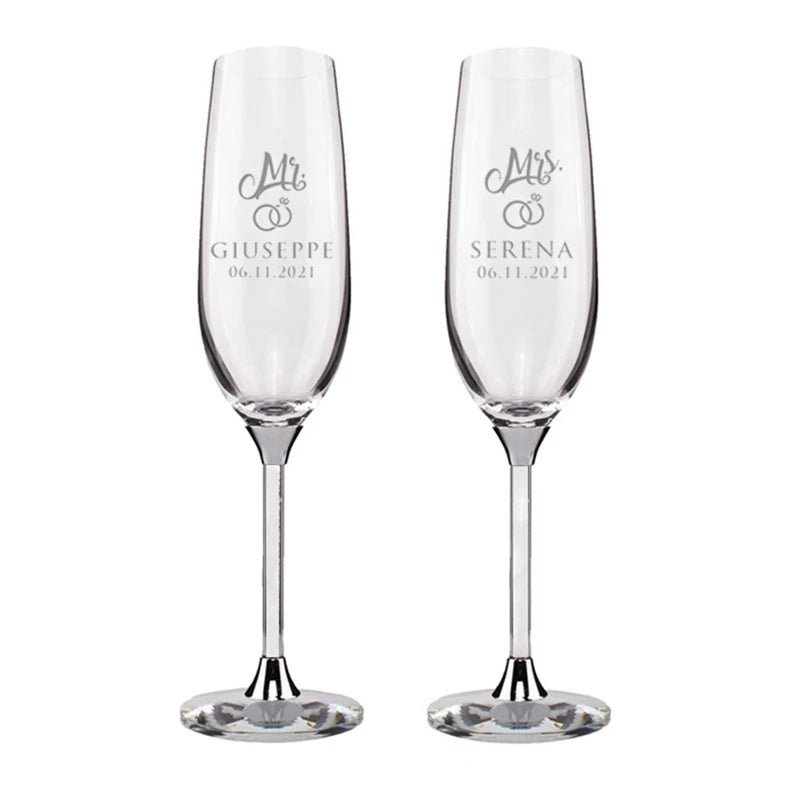 Personalized Champagne Flute Wedding Party Mr and Mrs Champagne Glasses Anniversary Gift for Couple New Years Celebration Good Vibrations