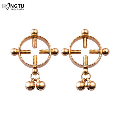 2PCS Screw Bell Pendant Fake Nipple Ring Women Stainless Steel Fashion Piercing Jewelry Body Jewelry Round Nipple Piercings Bar Good Vibrations