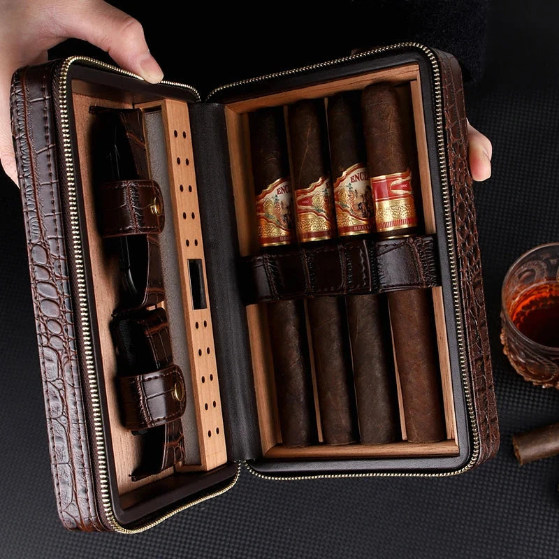 In-Stock Travel Cigar Case - Personalized Wood Pu Leather Humidor for Cigar Storage Accessories Quick Delivery Good Vibrations