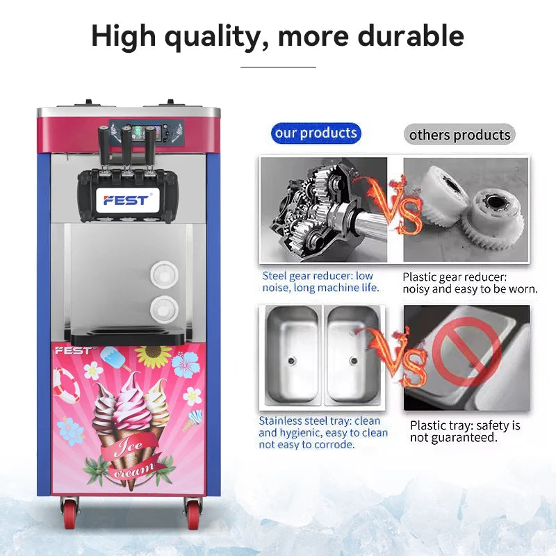 FEST Factory Direct Sell Ice Cream Machine Multi-functional Dual Motor Stainless Steel  Commercial Soft Ice Cream Maker Good Vibrations