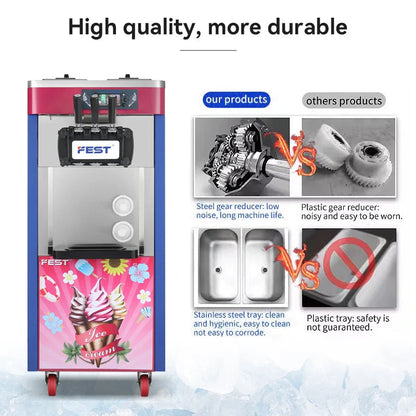FEST Factory Direct Sell Ice Cream Machine Multi-functional Dual Motor Stainless Steel  Commercial Soft Ice Cream Maker Good Vibrations