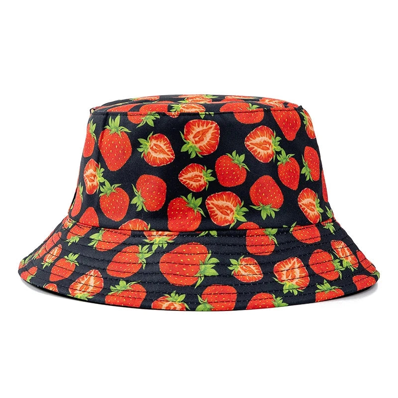 Hot Sale Unisex Bucket Hats Summer Double-sided Wear Fruit Printing Women Cap Outdoor Sun Hat Men Classic Panama Bucket Hat Good Vibrations