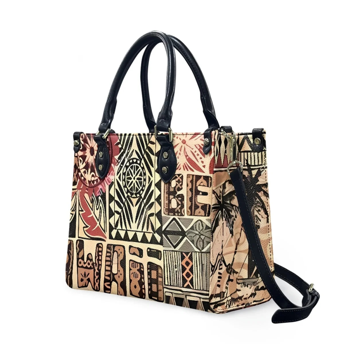 Customized Luxury Leather Women Handbag Hawaii Tribal Polynesian Tattoo Print Pu Leather Purse Shoulder Bag Lightweight Tote Bag Good Vibrations