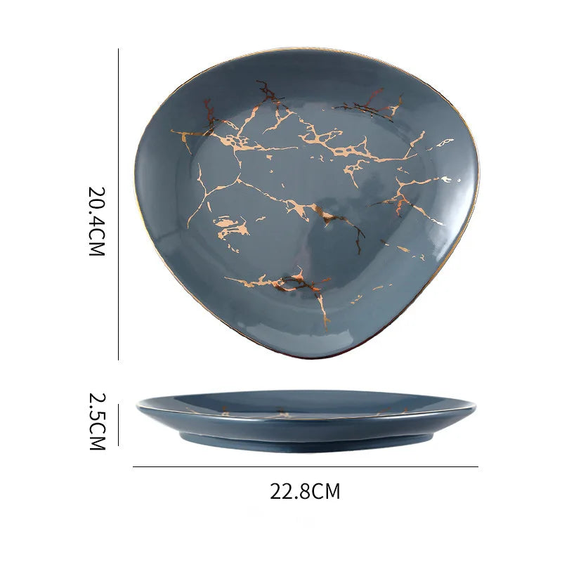 Nordic Dinner Irregular Plates Ins Gold Inlay Dinner Dish Marble Steak Plates Ceramic Dishes Tray Dinnerware Sets Drop Shipping Good Vibrations