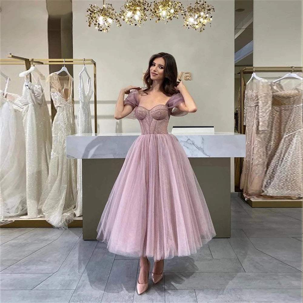 Customized Simple Tulle Short Prom Dresses Off The Shoulder Formal Party Gowns Fitted Bones Women Saudi Arabia Homecoming  Dress Good Vibrations