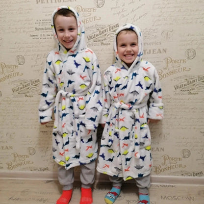 Boy and Girls Flannel Pajamas Robe Autumn and Winter Children Sleepwear Soft Hooded Kids Homewear 2-8 Years Good Vibrations